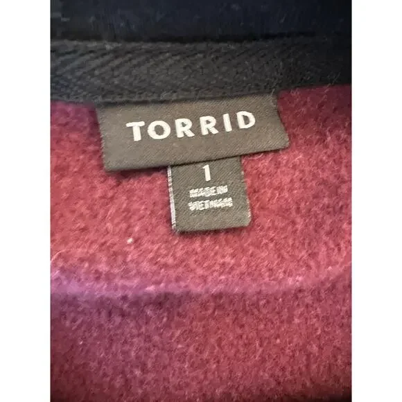 Torrid burgundy/black Cozy Fleece oversized Tunic Sweatshirt Size 1(1X) 14-16 - Picture 6 of 9